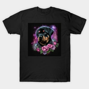 Cute Rottweiler Puppy With Roses T-Shirt